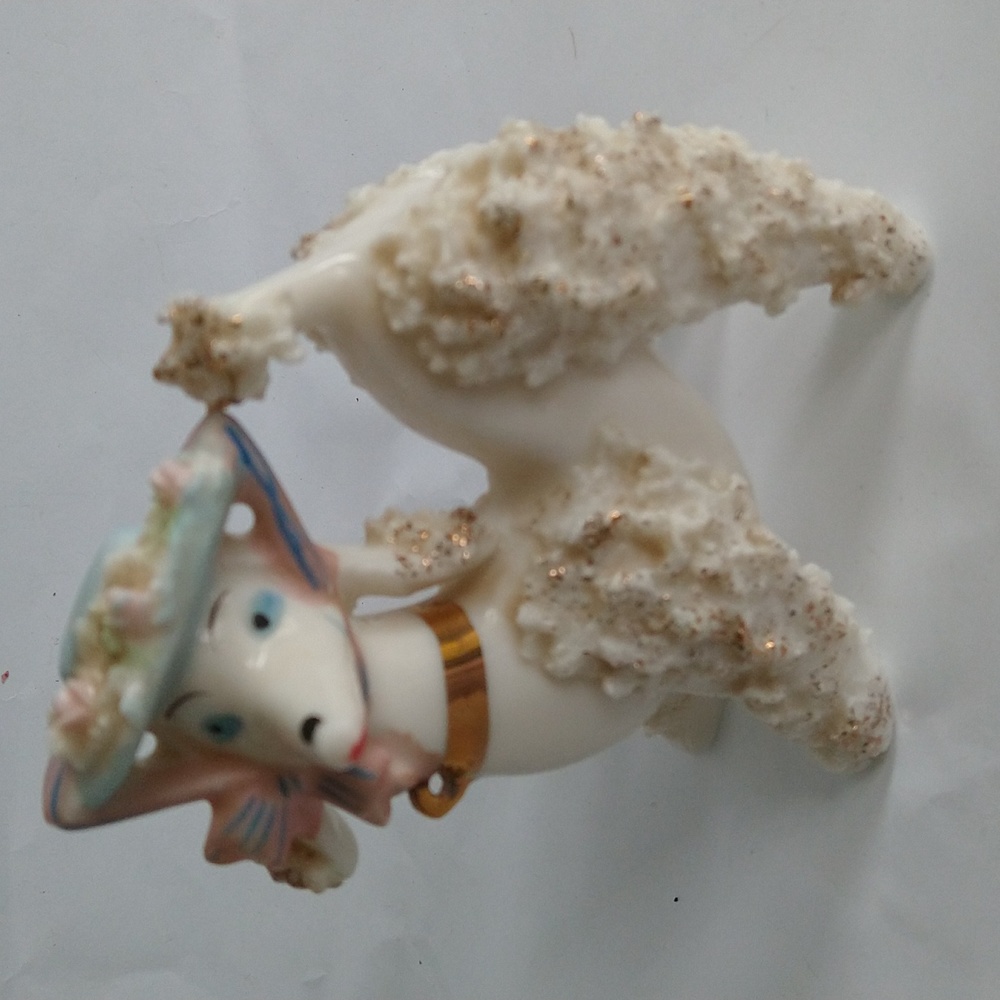 Vtg Spaghetti Poodle Dog Figurine White Ceramic MCM Dog Lefton
